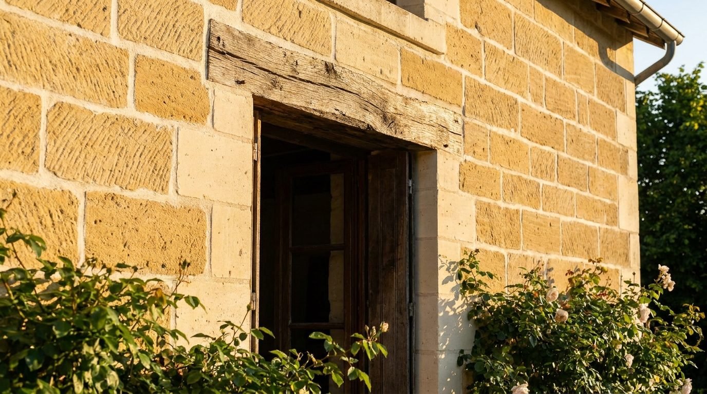 Mur en pierre de tuffeau restauré